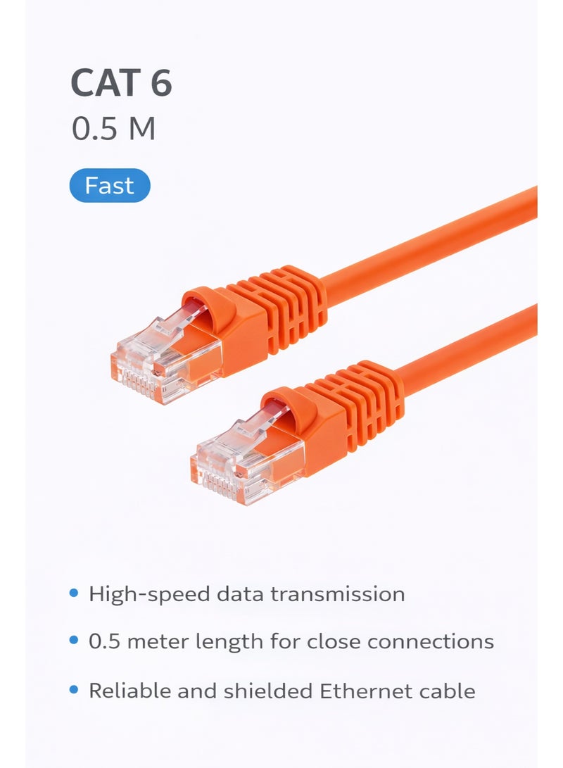 تيسو كابل إيثرنت CAT 6، 0.5 متر – نقل بيانات عالي السرعة، معتمد من UL، خالي من المسامير، مع جهات ذهبية مغطاة - Image 1